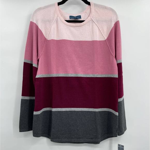 Karen Scott Womens Striped Color Block Long Sleeve Sweater Medium NEW Pinks Gray - Picture 2 of 10